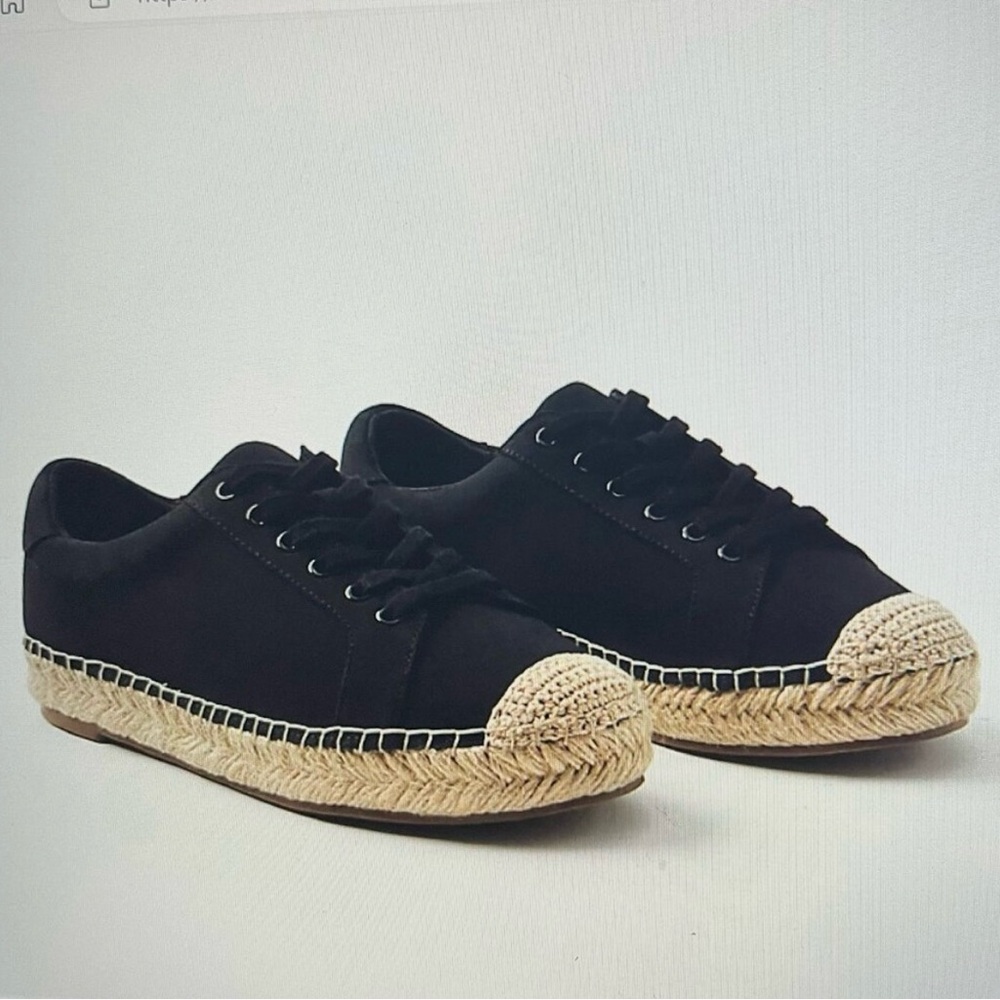 NWT LOFT Espadrille Lace Up Sneakers Canvas. Size 8.5. Color Black/Tan